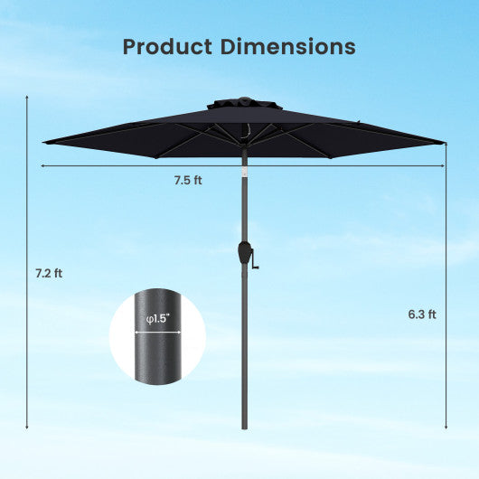 7.5 feet Outdoor Patio Heavy Duty Market Umbrella with Push Button Tilt-Black