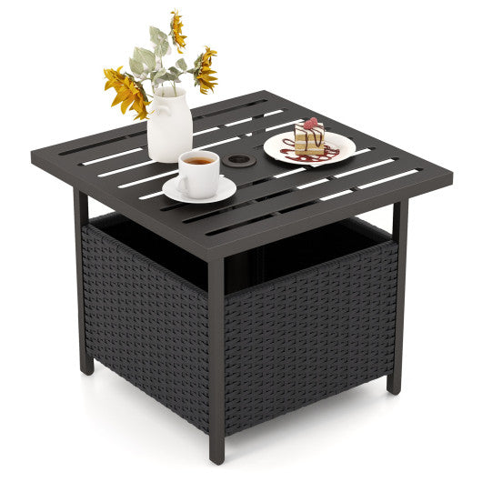 Outdoor Patio Rattan Wicker Steel Side Deck Table-Black