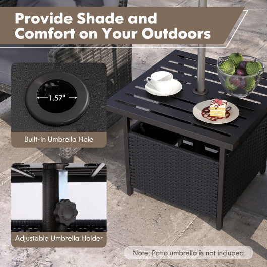 Outdoor Patio Rattan Wicker Steel Side Deck Table-Black