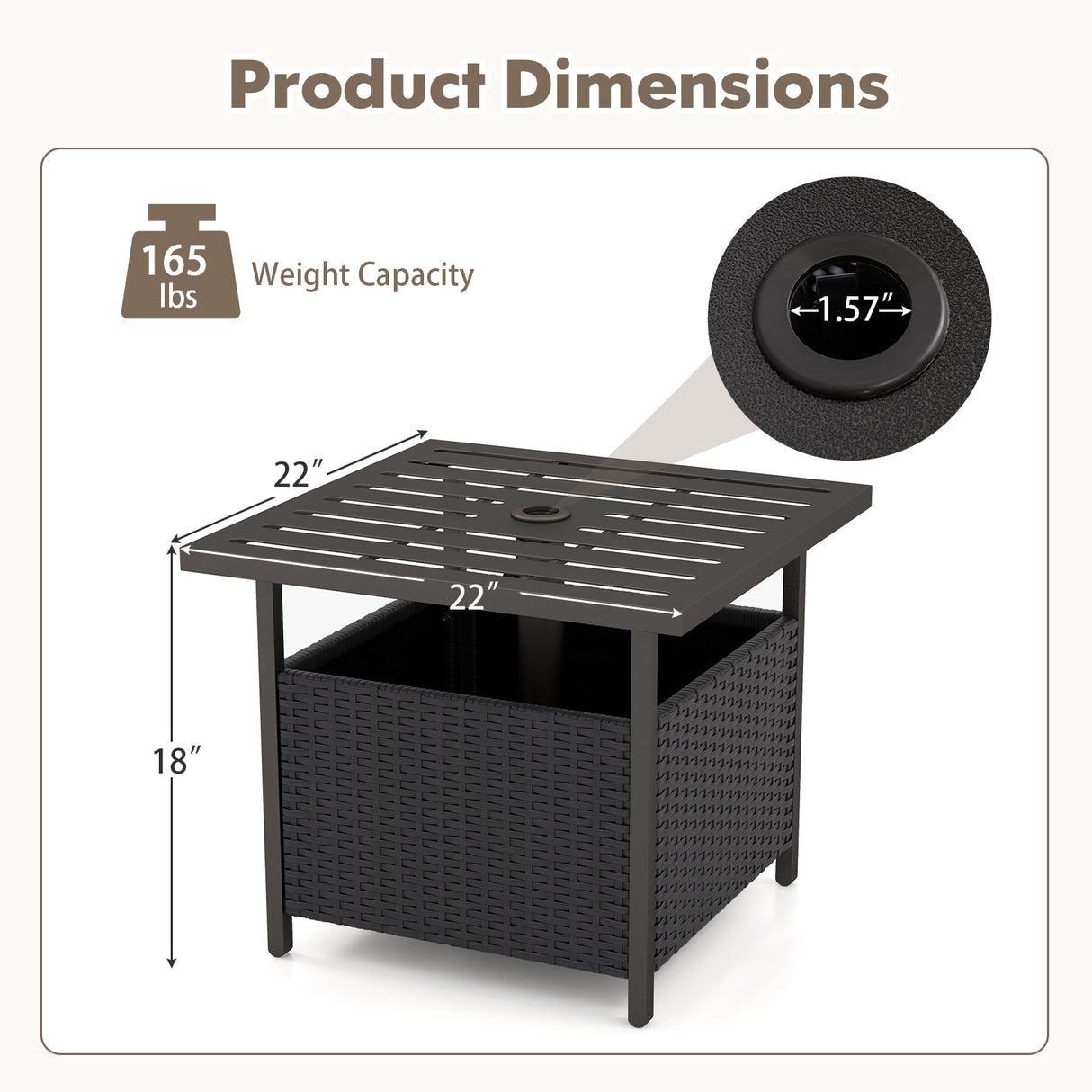 Outdoor Patio Rattan Wicker Steel Side Deck Table-Black