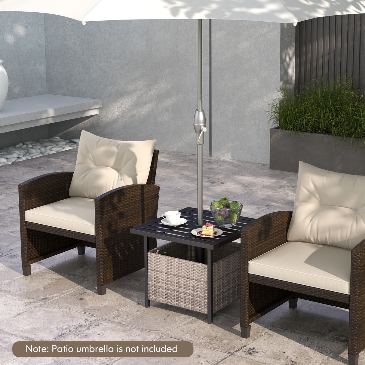 Outdoor Patio Rattan Wicker Steel Side Deck Table-Gray