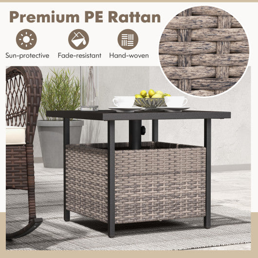 Outdoor Patio Rattan Wicker Steel Side Deck Table-Gray