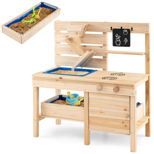 Outdoor Play Pretend Kitchen with Detachable Sandbox and Removable Sink-Natural