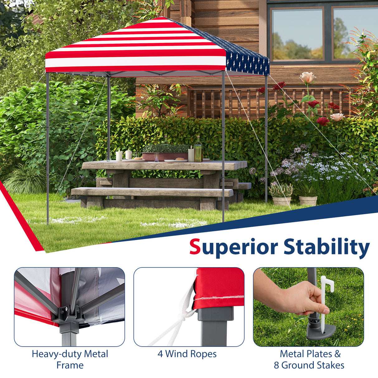 6.6 x 6.6 Feet Outdoor Pop-up Canopy Tent with UPF 50+ Sun Protection-Multicolor