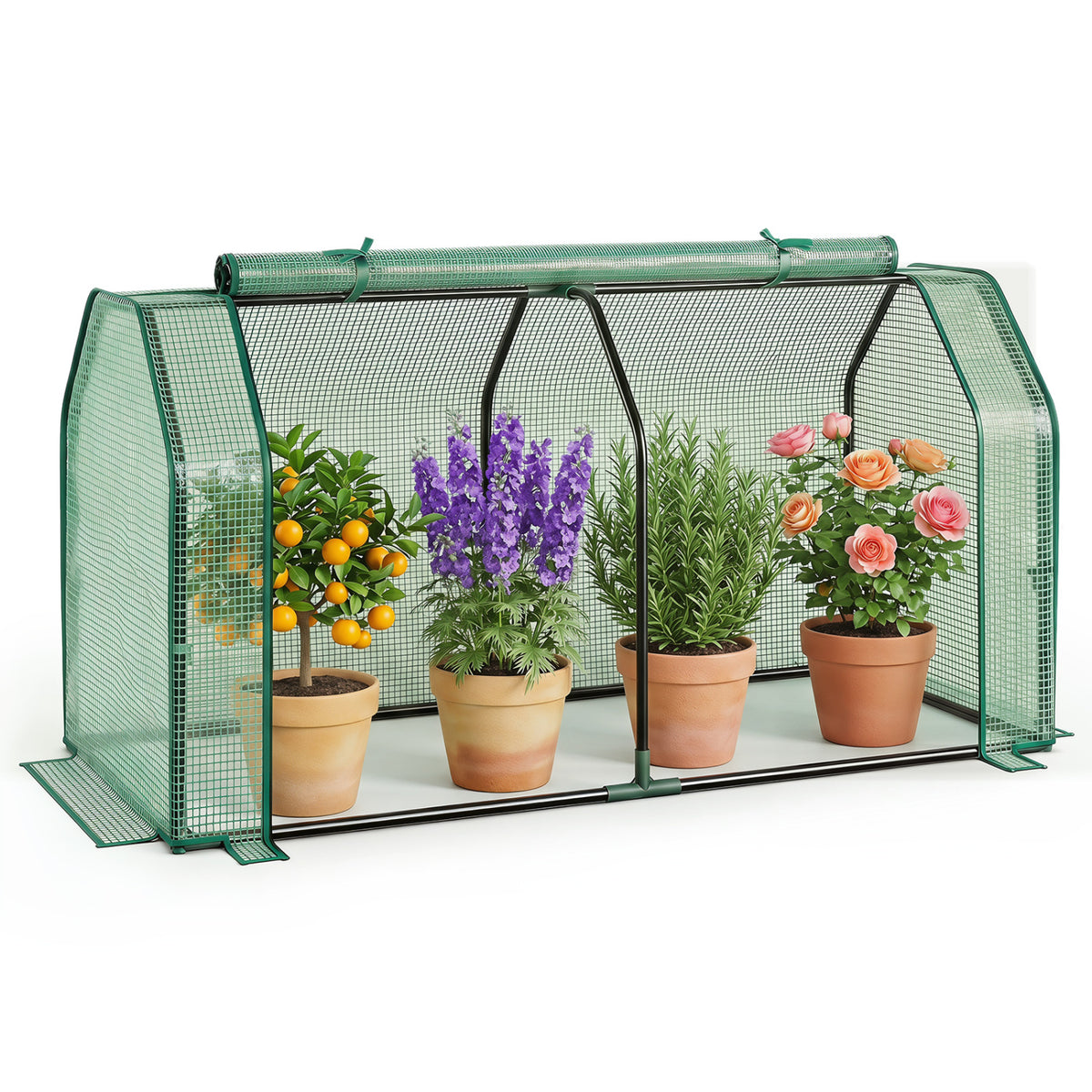 Outdoor Portable Mini Greenhouse with PE Cover and Zippered Door for Vegetables-Green