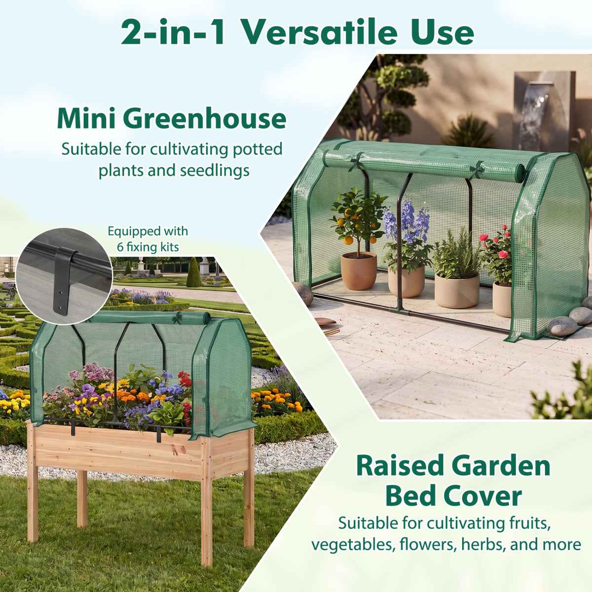 Outdoor Portable Mini Greenhouse with PE Cover and Zippered Door for Vegetables-Green