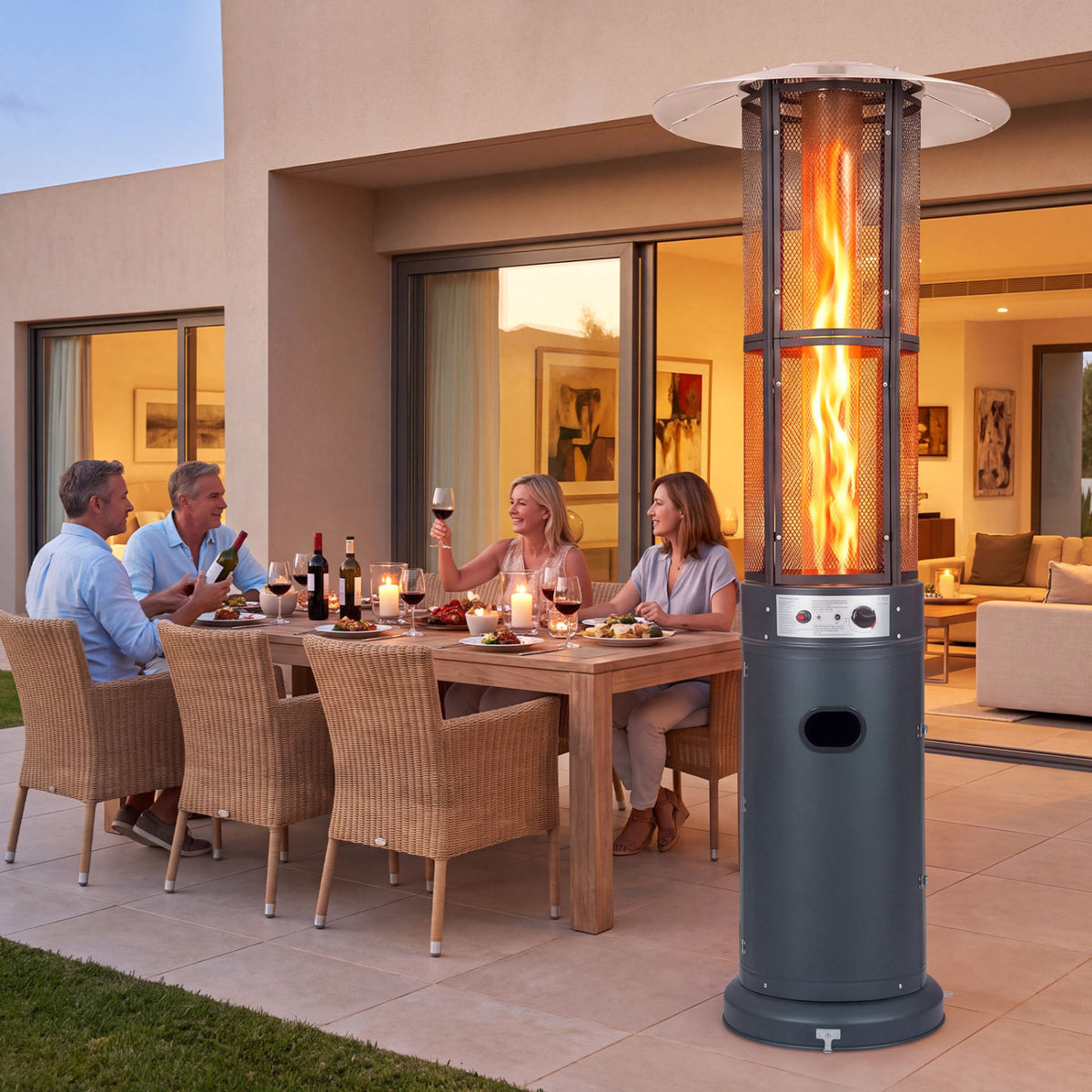 Outdoor Propane Patio Heater with Glass Tube and Tilt-Over Protection-Darkgray