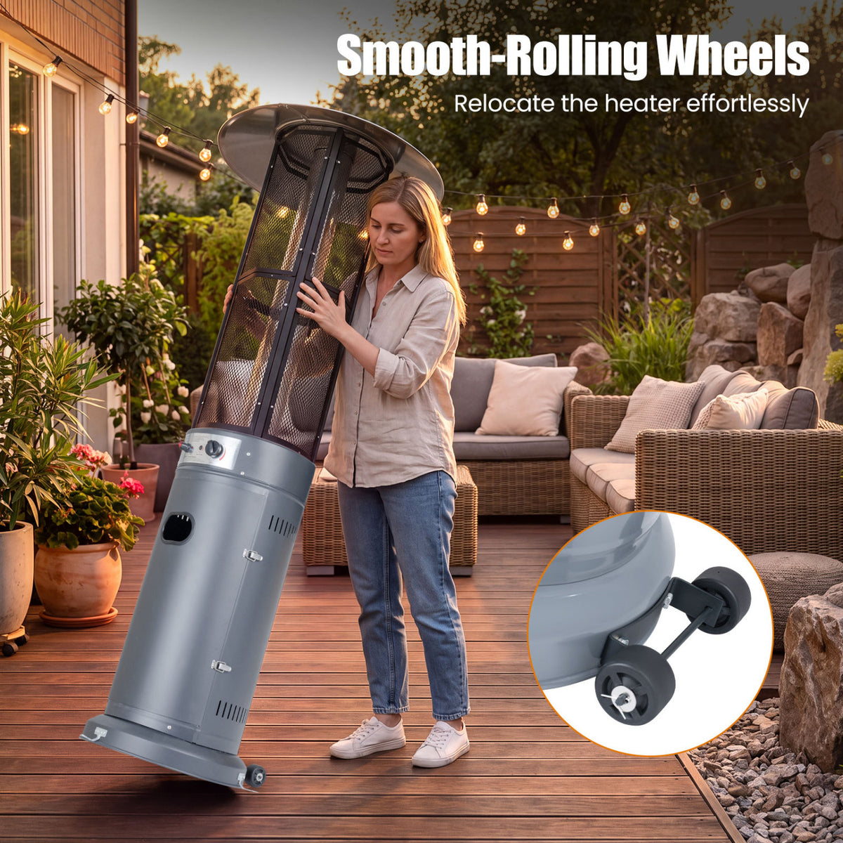 Outdoor Propane Patio Heater with Glass Tube and Tilt-Over Protection-Gray