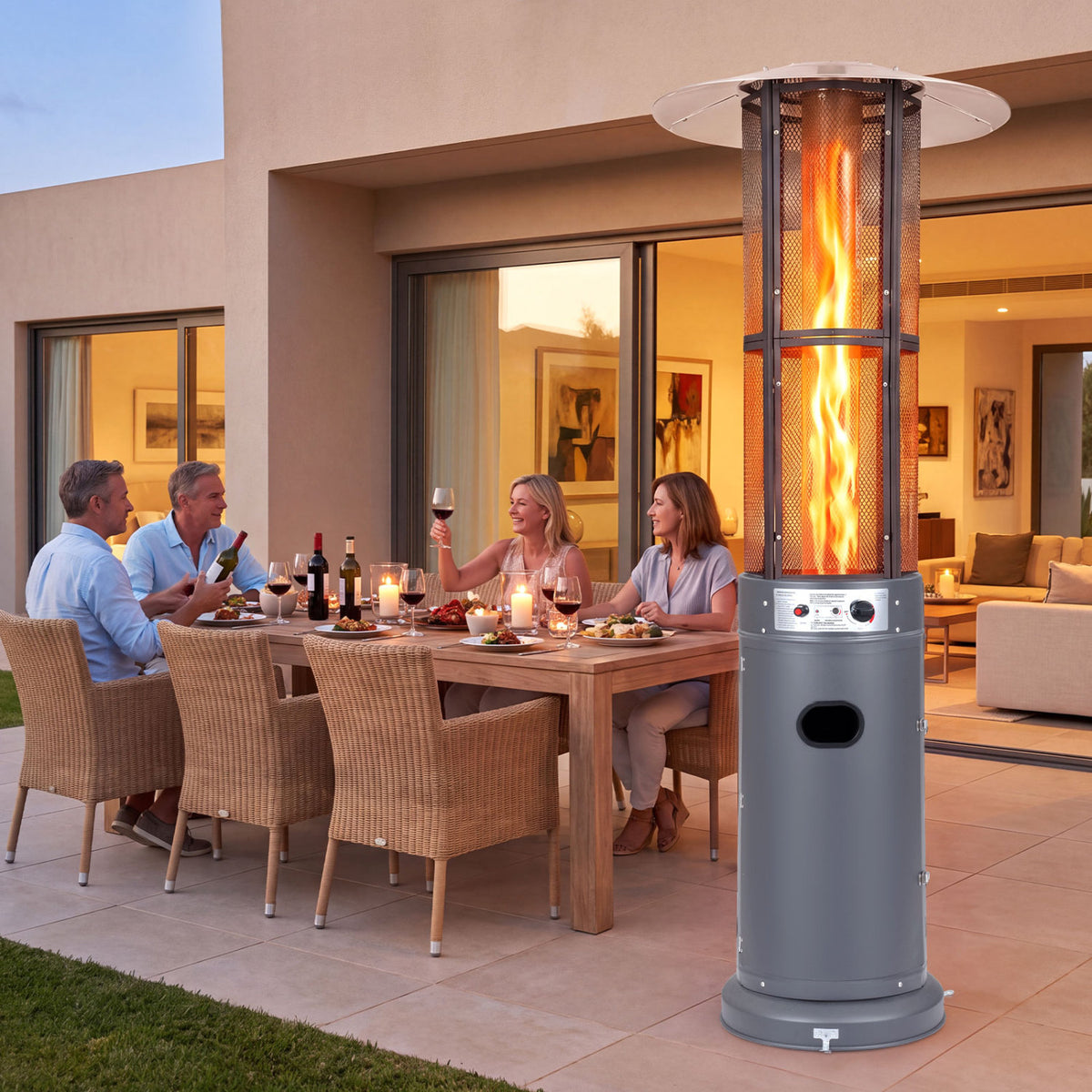 Outdoor Propane Patio Heater with Glass Tube and Tilt-Over Protection-Gray