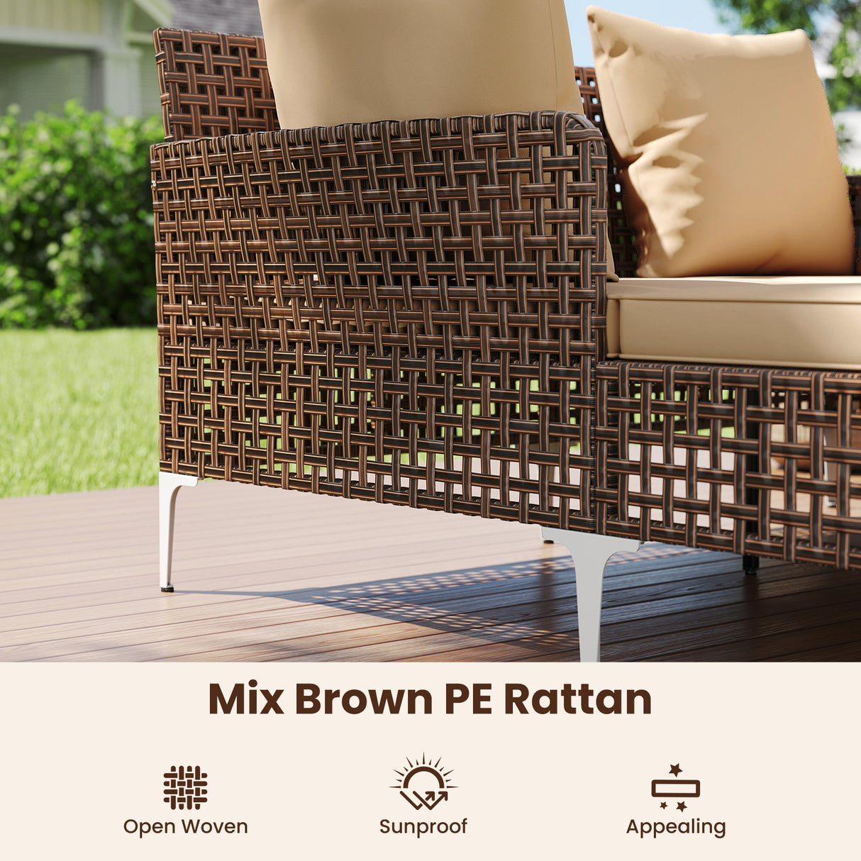 Outdoor Rattan Double Daybed Wicker Chaise Lounge-Brown