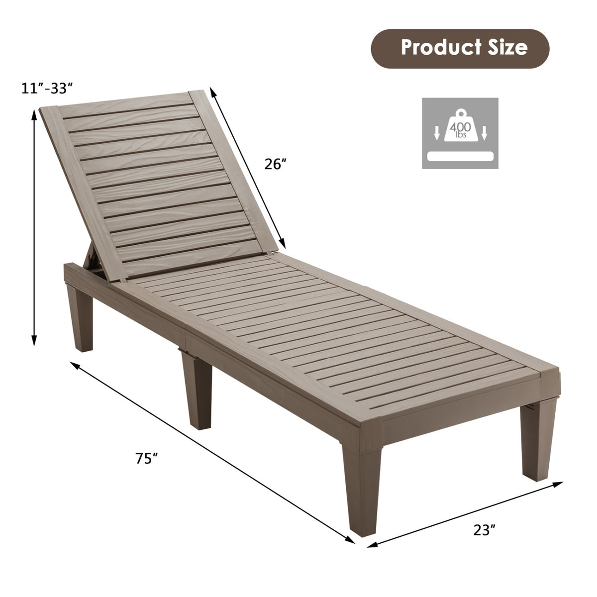 Outdoor Recliner Chair with 5-Position Adjustable Backrest-Brown
