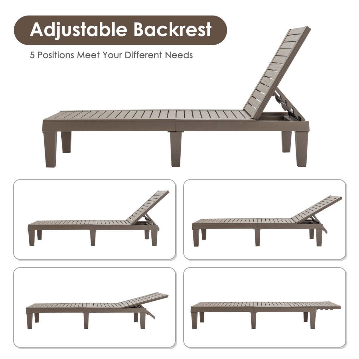 Outdoor Recliner Chair with 5-Position Adjustable Backrest-Brown