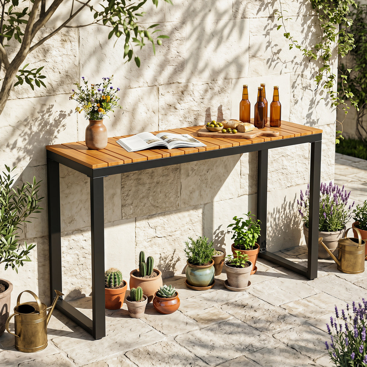 Outdoor Rectangle Console Table with Long-Lasting WPC Tabletop