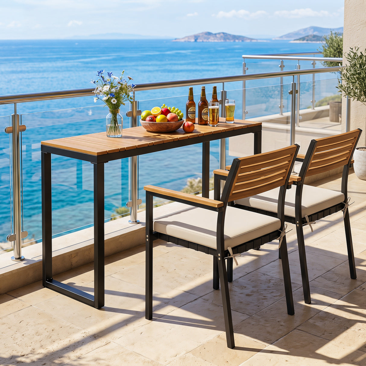 Outdoor Rectangle Console Table with Long-Lasting WPC Tabletop