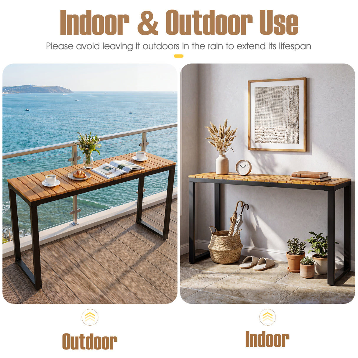 Outdoor Rectangle Console Table with Long-Lasting WPC Tabletop