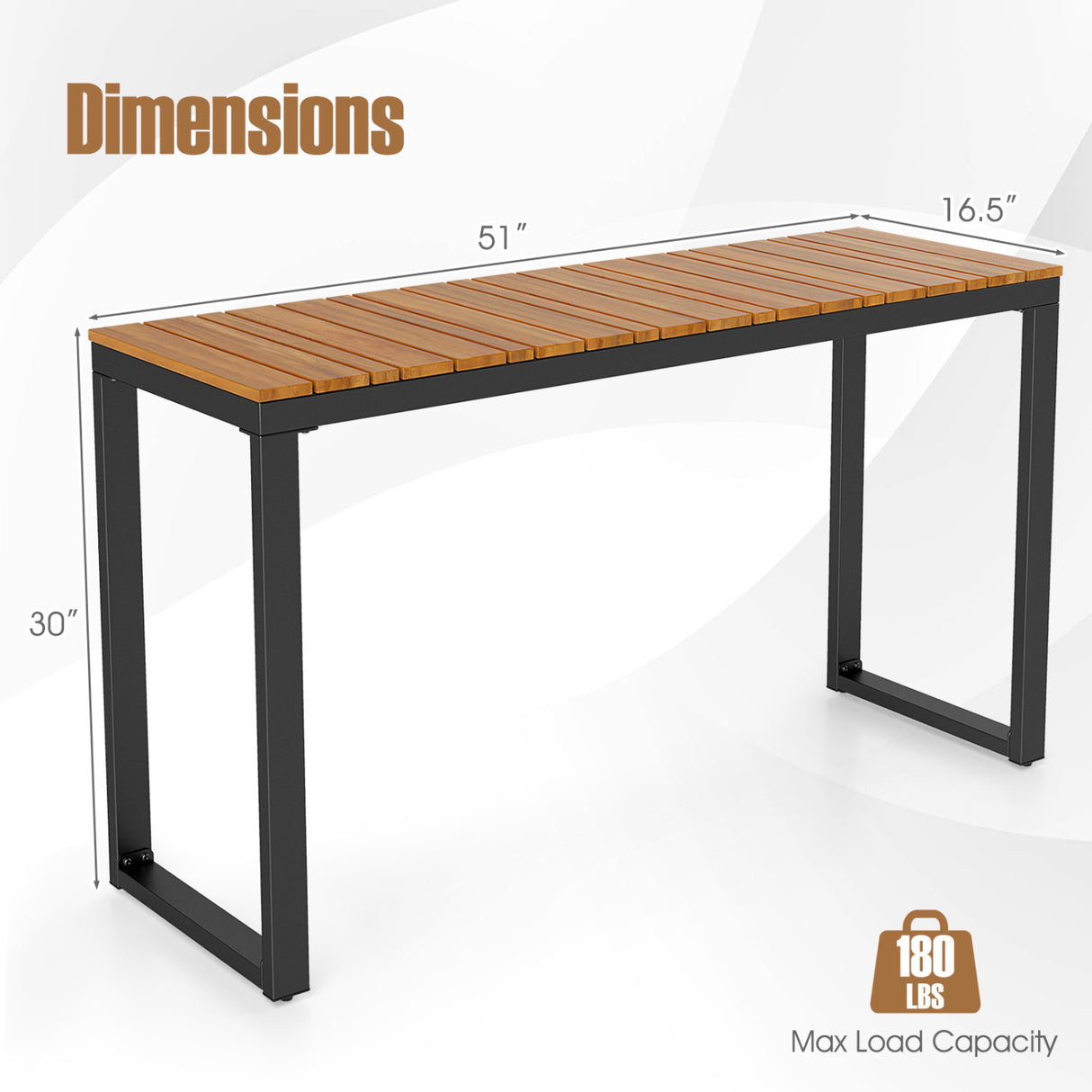 Outdoor Rectangle Console Table with Long-Lasting WPC Tabletop