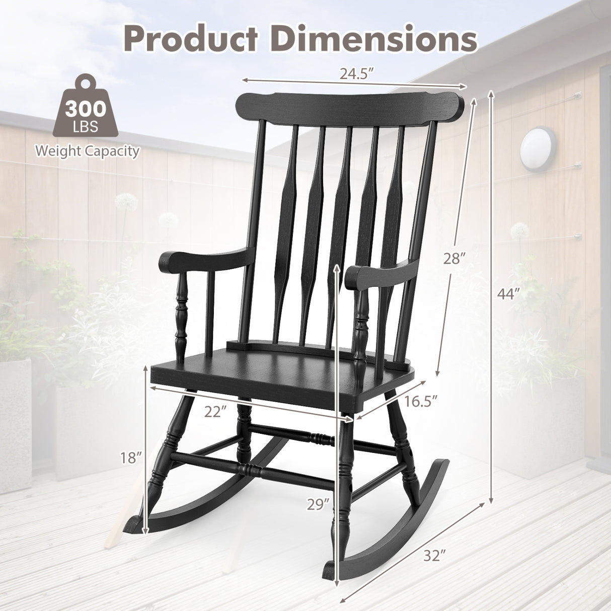 Outdoor Rocking Chair with Slatted Backrest-Black