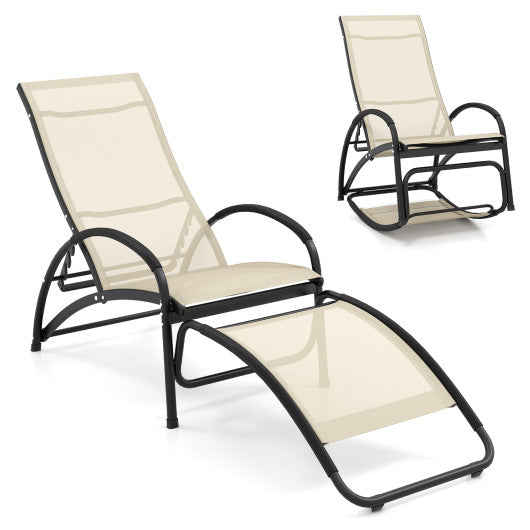 2-in-1 Outdoor Rocking Chair with 4-Position Adjustable Backrest for Patio Porch Poolside-Beige