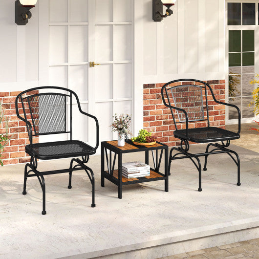 Outdoor Rocking Chair Set of 2 with Mesh Backrest and Seat for Yard-Black