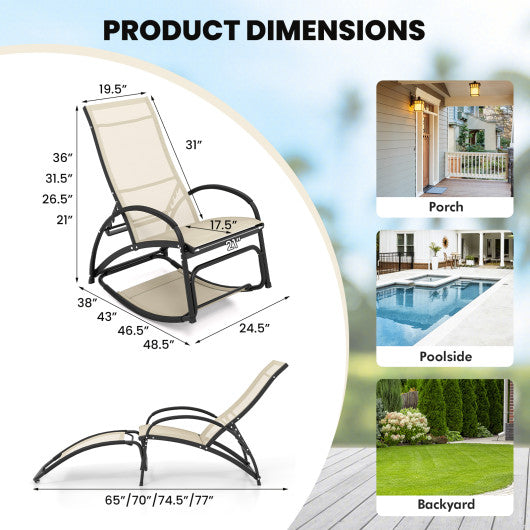 2-in-1 Outdoor Rocking Chair with 4-Position Adjustable Backrest for Patio Porch Poolside-Beige