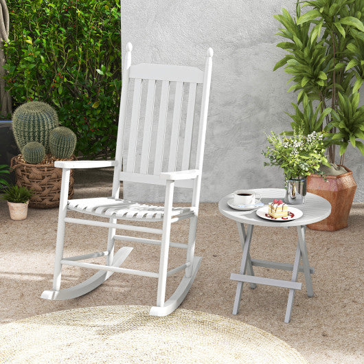 High-Back Acacia Wood Outdoor Rocking Chair with Solid Rocking Base-White