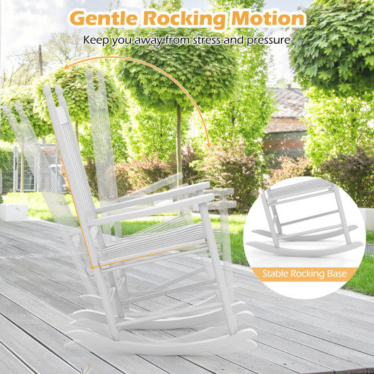 High-Back Acacia Wood Outdoor Rocking Chair with Solid Rocking Base-White