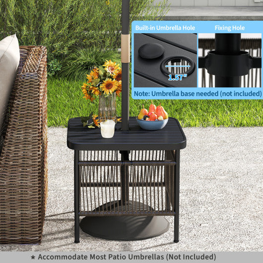 Outdoor Side Table with Umbrella Hole and Storage Shelf for Porch