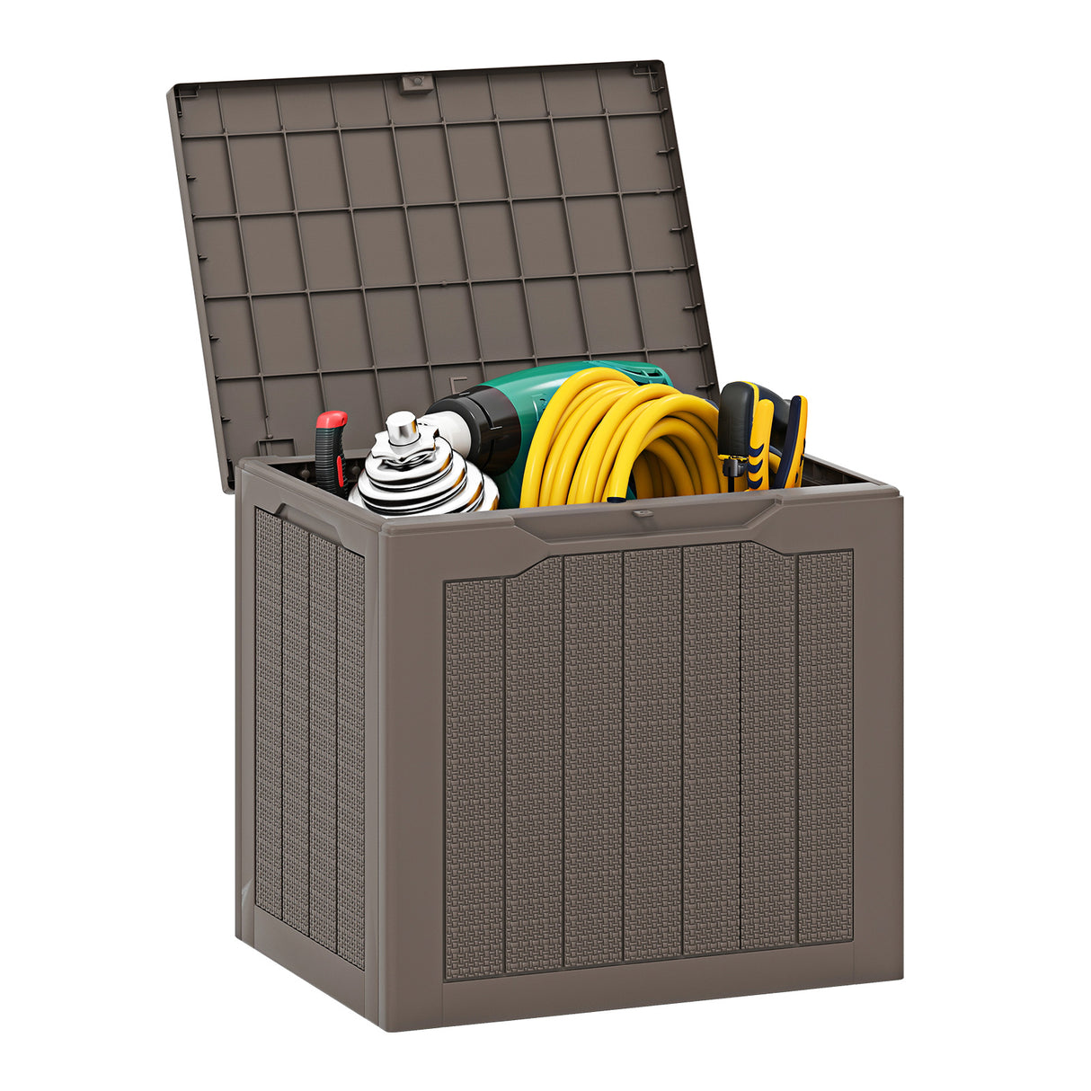 Outdoor Storage Box 25 Gallon Deck Box with Lockable Lid and Wicker-woven Texture-Brown
