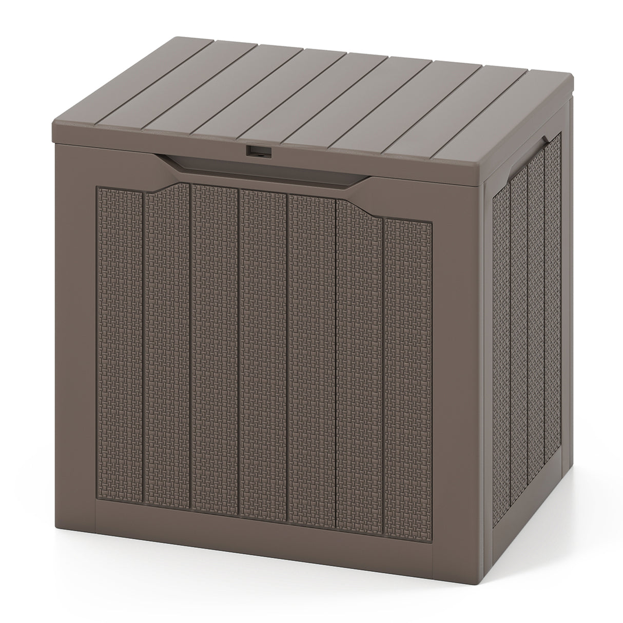 Outdoor Storage Box 25 Gallon Deck Box with Lockable Lid and Wicker-woven Texture-Brown