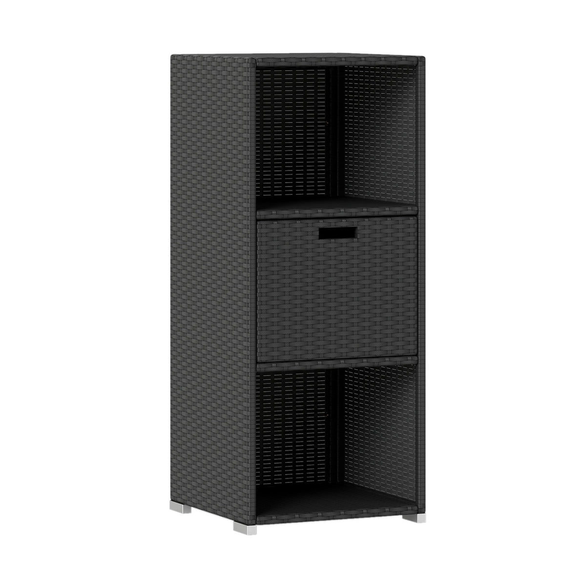 Outdoor Storage Cabinet Patio Wicker Organizer with Drawer-Black