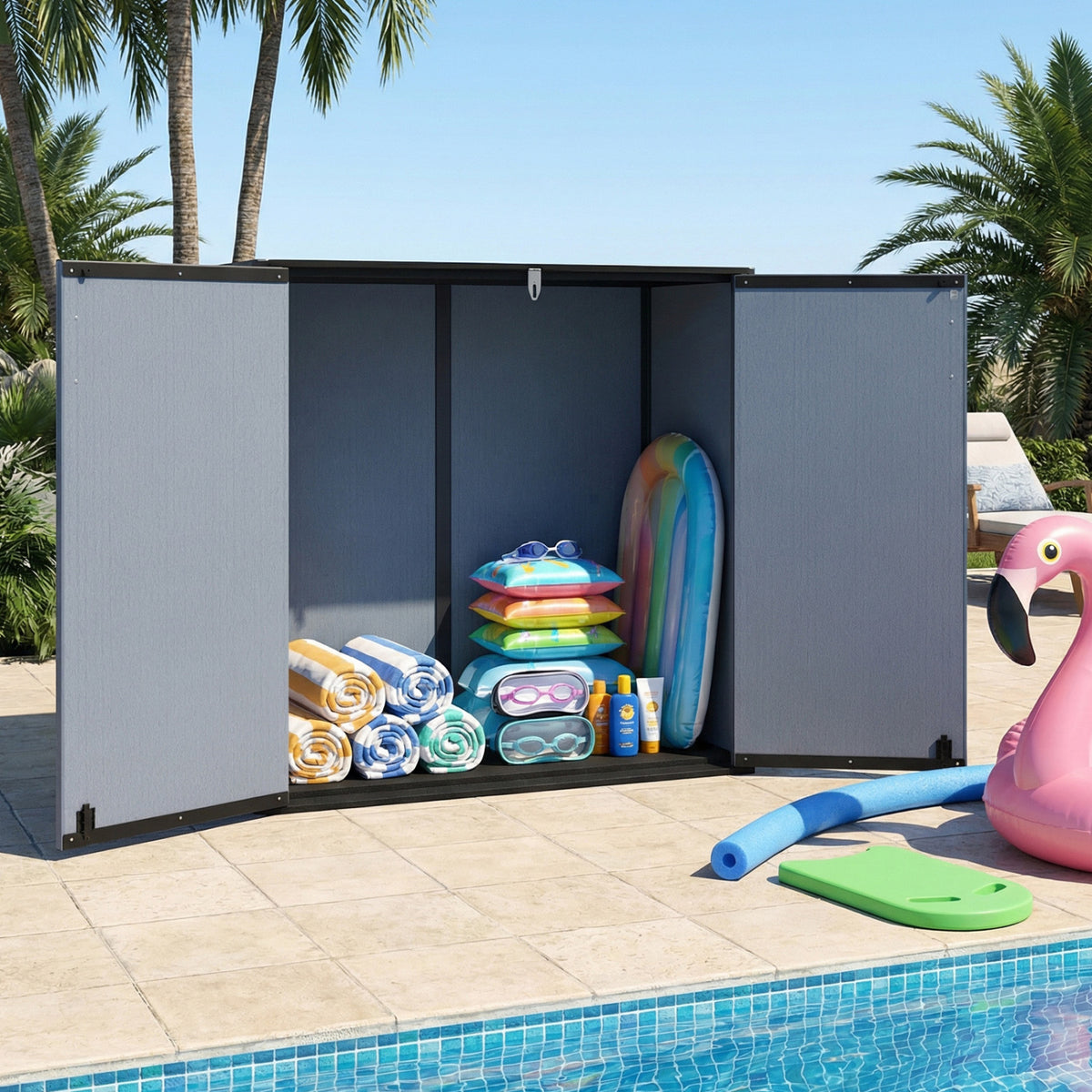 Outdoor 23.5 Cu.ft All-Weather Storage Box with Floor Lockable Door-Gray