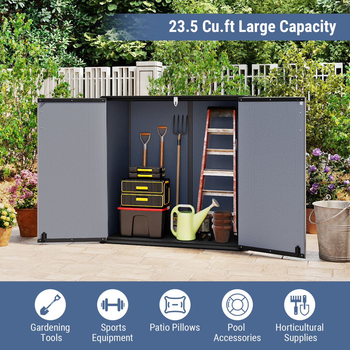 Outdoor 23.5 Cu.ft All-Weather Storage Box with Floor Lockable Door-Gray