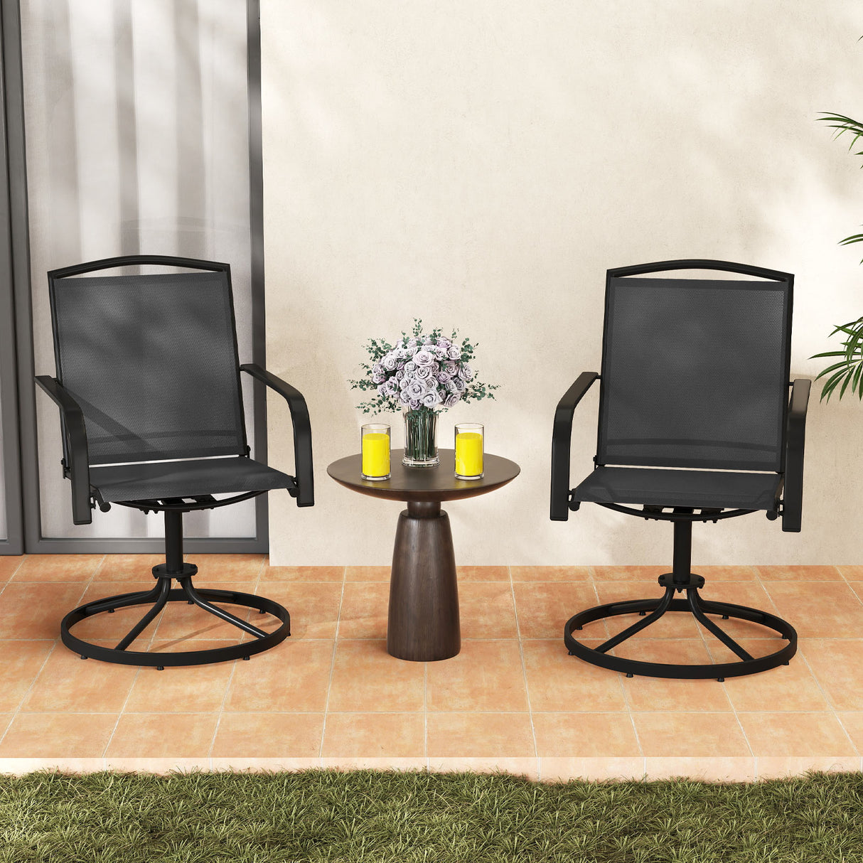 Outdoor Swivel Chairs Set of 2 with High Back and Breathable Seat-Black