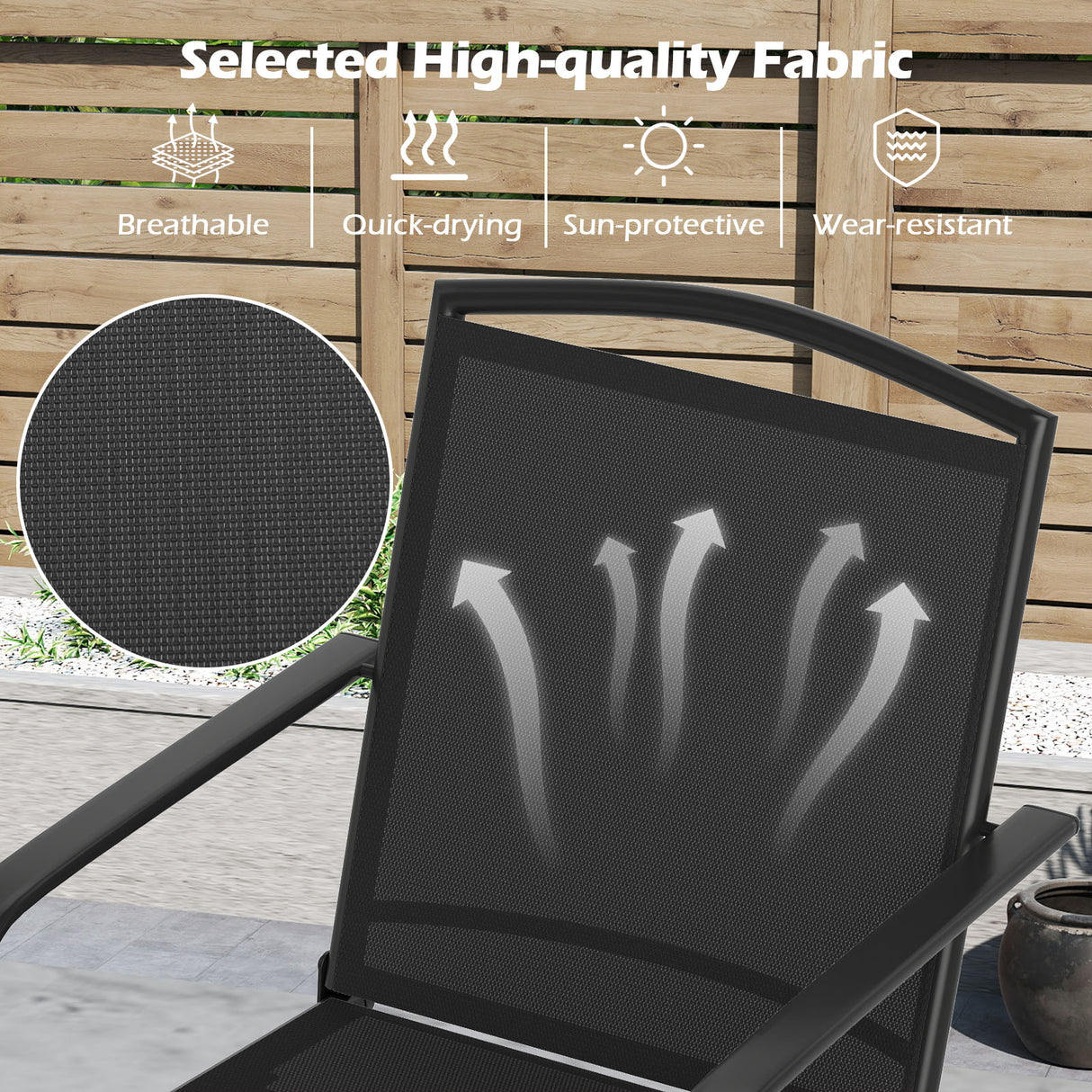 Outdoor Swivel Chairs Set of 2 with High Back and Breathable Seat-Black
