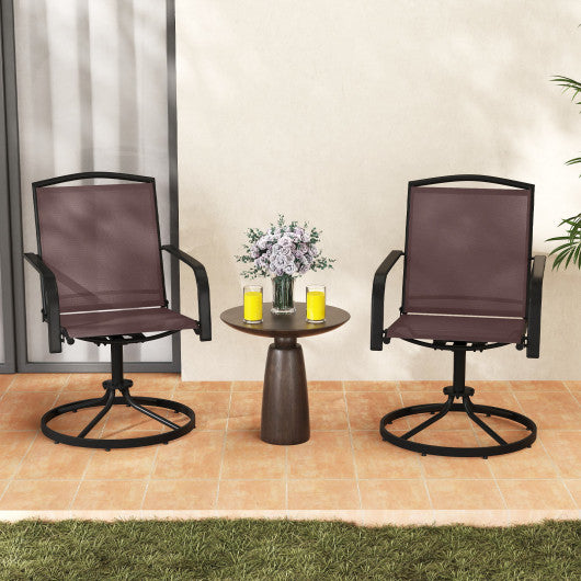 Outdoor Swivel Chairs Set of 2 with High Back and Breathable Seat-Coffee