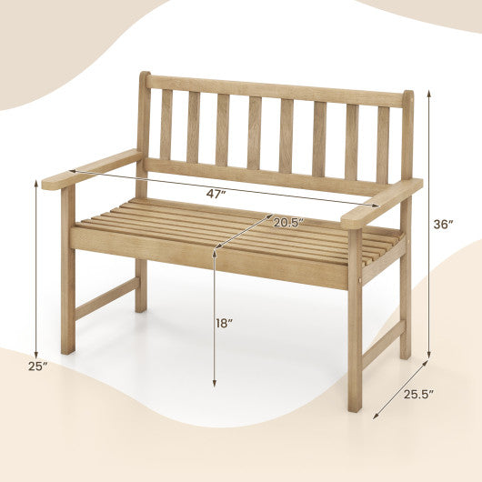 Outdoor Indonesia Teak Wood Garden Bench 2-Person with Backrest and Armrests