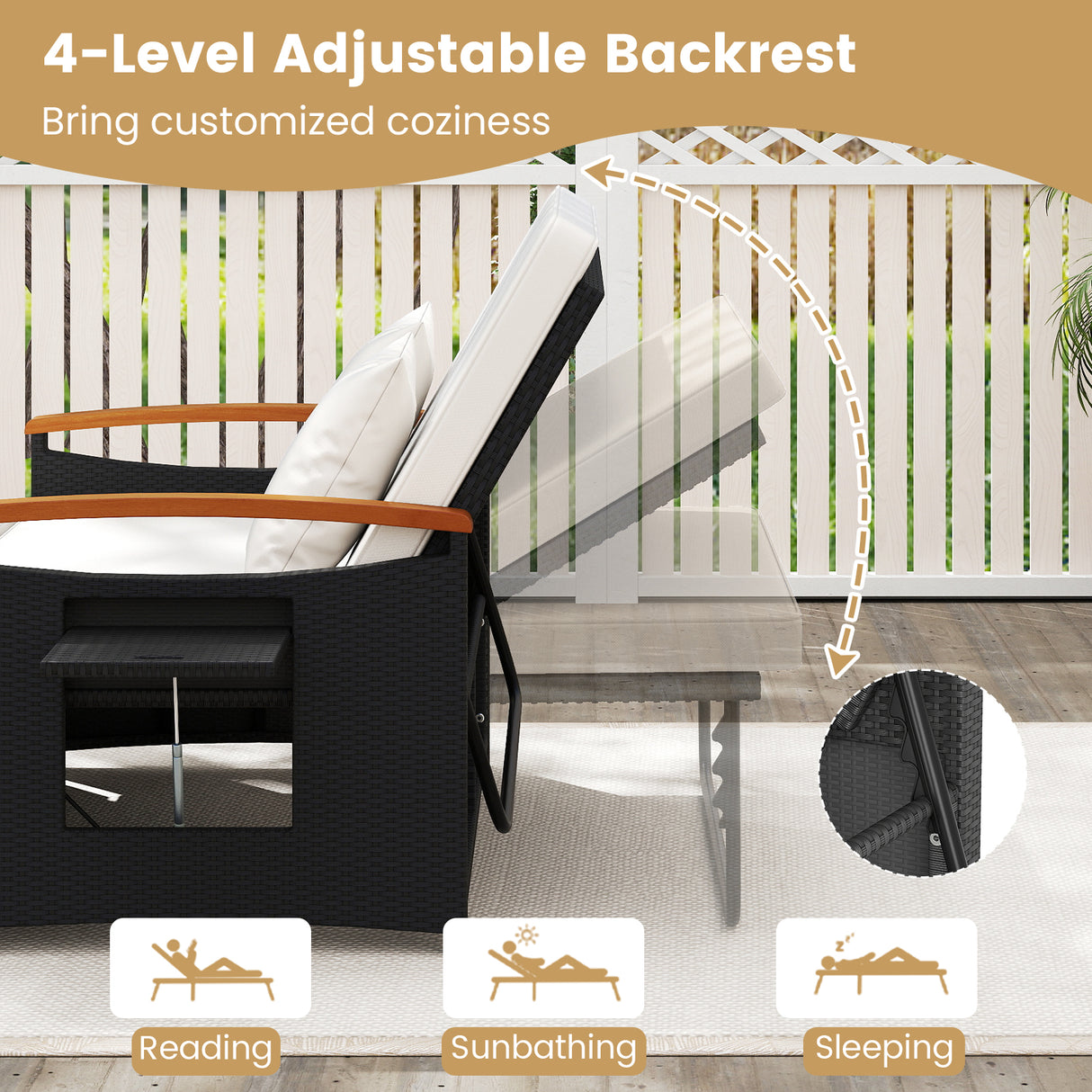 Outdoor Wicker Daybed with Folding Panels and Storage Ottoman-White