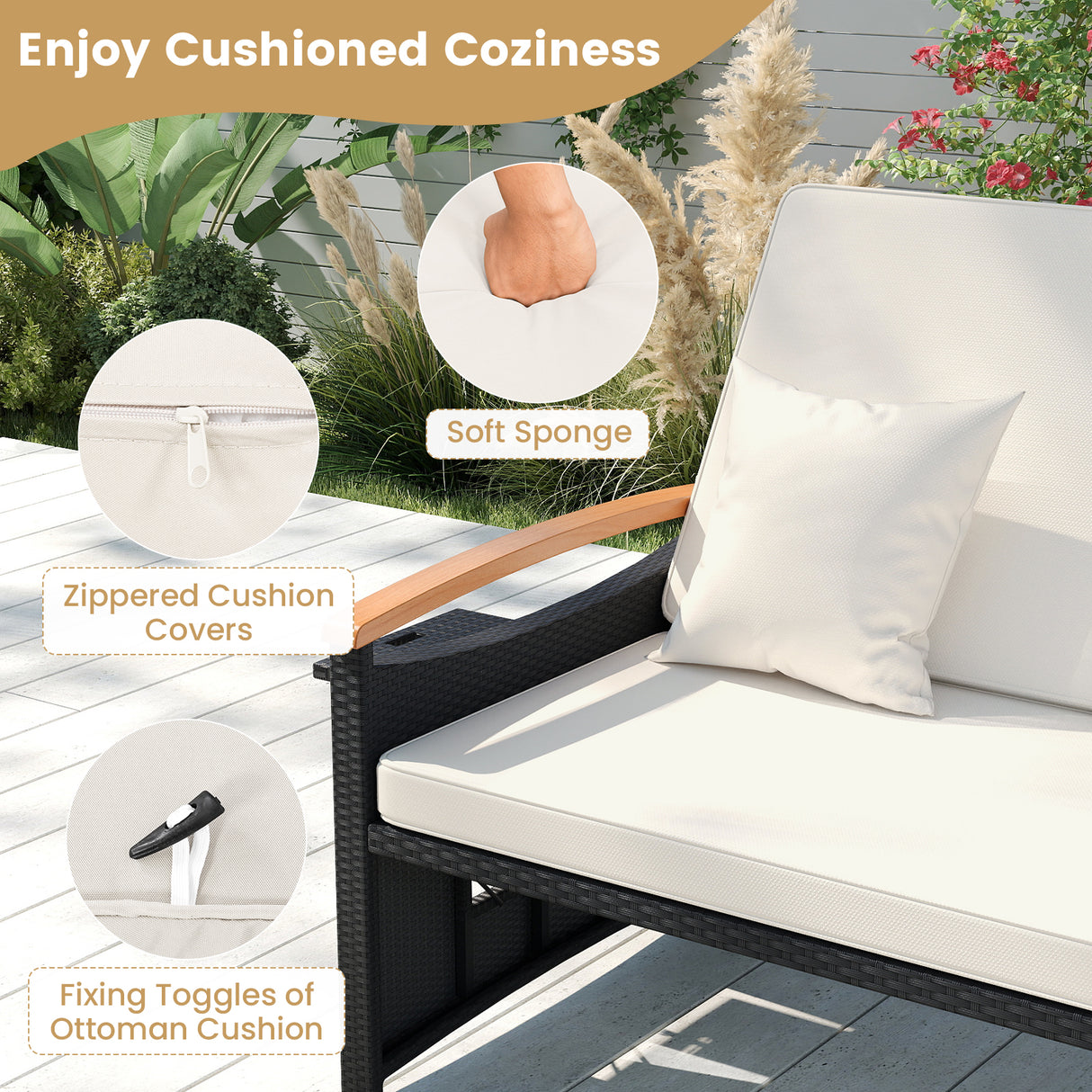 Outdoor Wicker Daybed with Folding Panels and Storage Ottoman-White