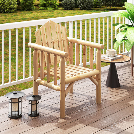 Outdoor Wood Armchair Wooden Patio Dining Chair with Armrests-Natural