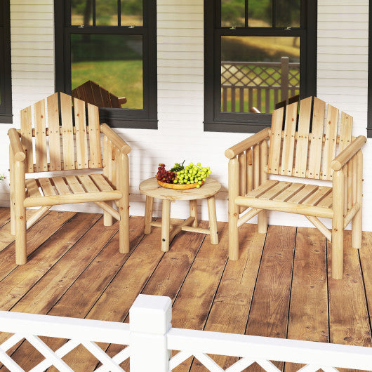 Outdoor Wood Armchair Wooden Patio Dining Chair with Armrests-Natural