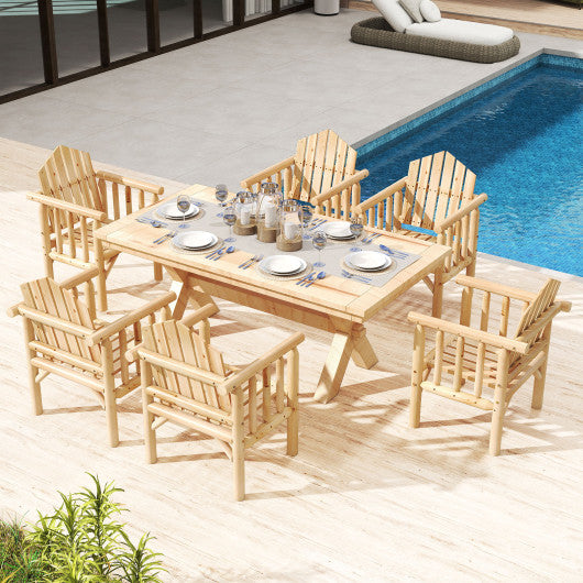 Outdoor Wood Armchair Wooden Patio Dining Chair with Armrests-Natural