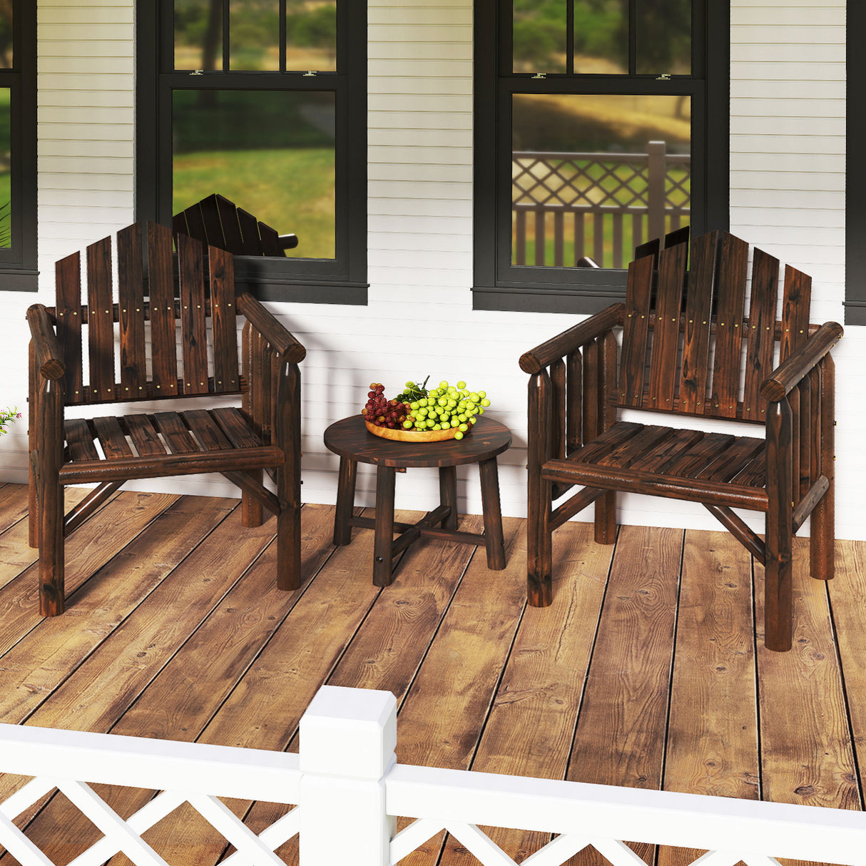 Outdoor Wood Armchair Wooden Patio Dining Chair with Armrests-Brown