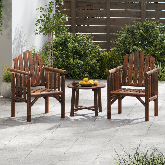 Outdoor Wood Armchair Wooden Patio Dining Chair with Armrests-Brown