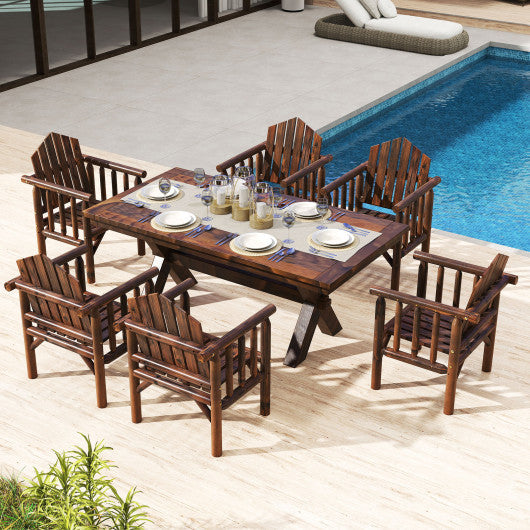 Outdoor Wood Armchair Wooden Patio Dining Chair with Armrests-Brown