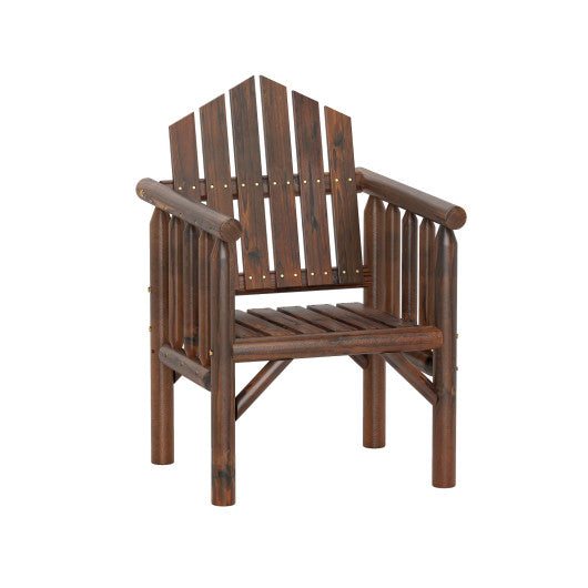 Outdoor Wood Armchair Wooden Patio Dining Chair with Armrests-Brown