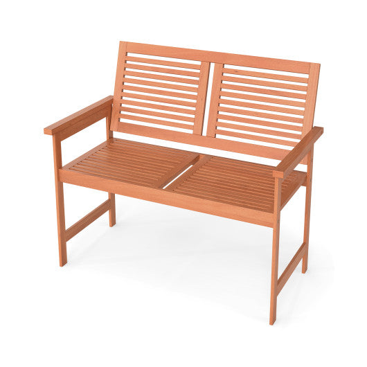 Outdoor Wooden Bench 2-Person Patio Bench with Slatted Backrest and Seat