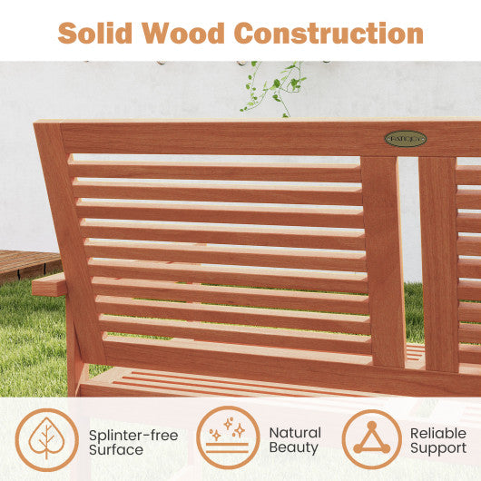 Outdoor Wooden Bench 2-Person Patio Bench with Slatted Backrest and Seat