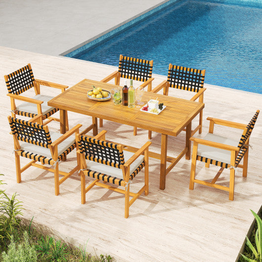 Outdoor Wooden Dining Chair Set of 2 with Armrests and Curved Back-White