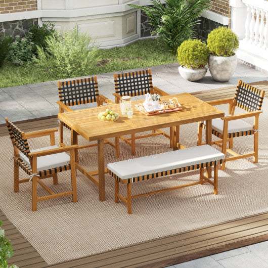 Outdoor Wooden Dining Chair Set of 2 with Armrests and Curved Back-White