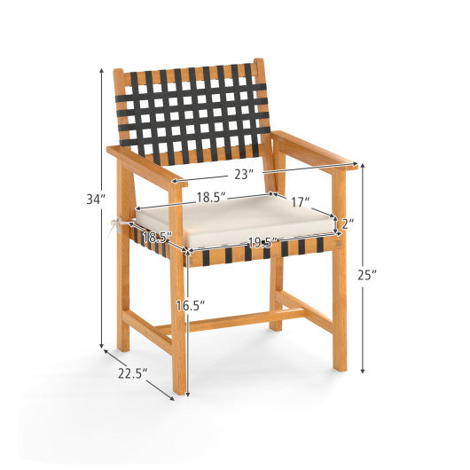 Outdoor Wooden Dining Chair Set of 2 with Armrests and Curved Back-White